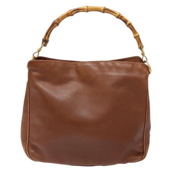GUCCI Bamboo Hand Bag Leather Brown Gold 001 1705 001 1705 - Picture 2 of 12